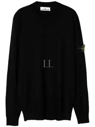 Regular Fit Crew Neck Wool Knit Top Black - STONE ISLAND - BALAAN 2