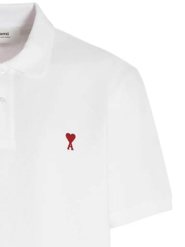 Heart Logo Polo Shirt White - AMI - BALAAN 5