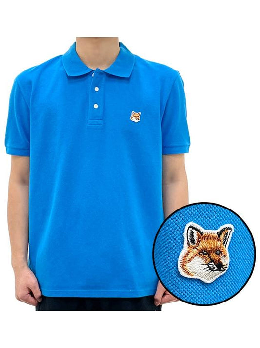 Fox Head Patch Cotton Polo Shirt Blue - MAISON KITSUNE - BALAAN 2