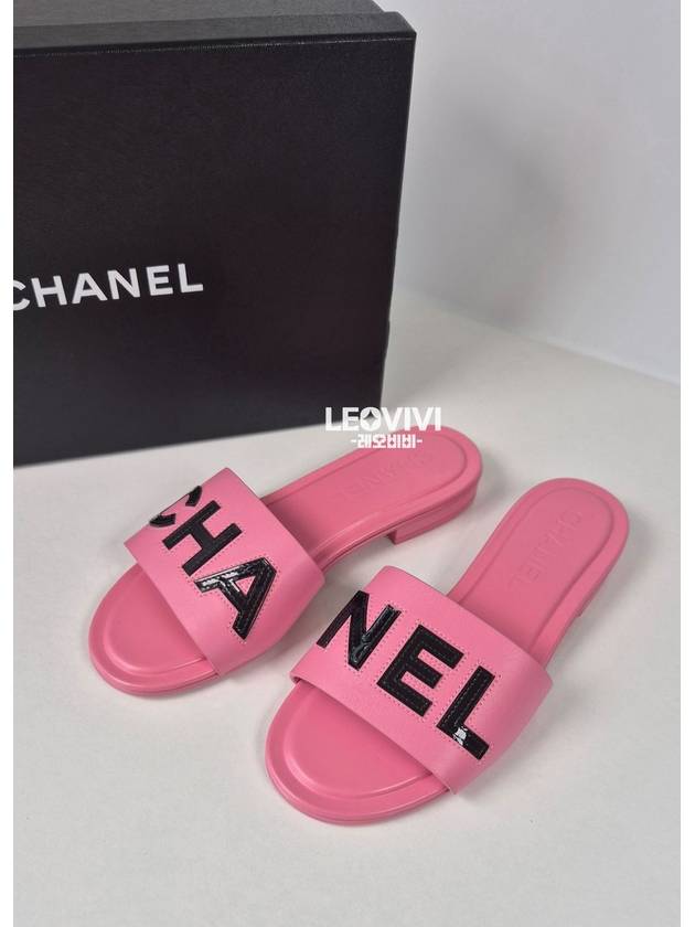 Stitched Lettering Logo Slippers Slide Sandals Pink 36 5 G39988 - CHANEL - BALAAN 3