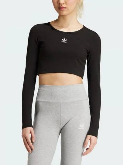 adidas Essential Lip Crop Long Sleeve Tee Black IW5725 - ADIDAS - BALAAN 2