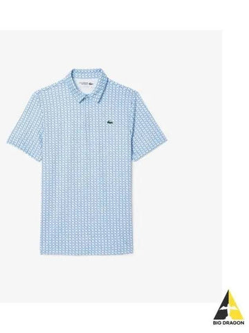 Men s small pattern short sleeve golf polo blue - LACOSTE - BALAAN 1