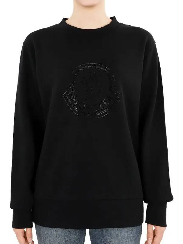 Crystal Logo Cotton Sweatshirt Black - MONCLER - BALAAN 2