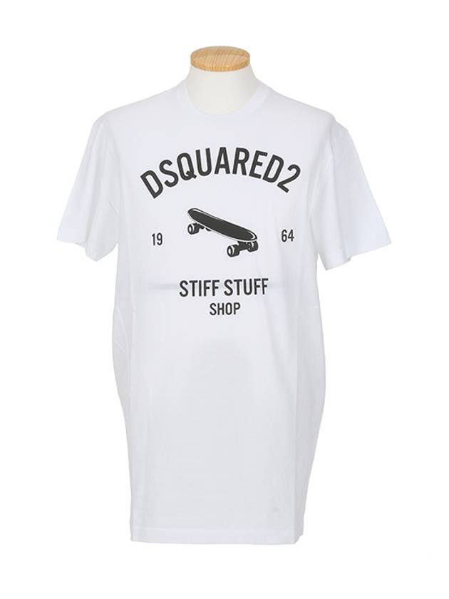 Men's Long Twist Fit Round Short Sleeve T-Shirt White - DSQUARED2 - BALAAN 3