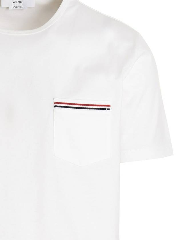 Men's Medium Weight Jersey Tipped Pocket Crewneck Short Sleeve T-Shirt White - THOM BROWNE - BALAAN 4