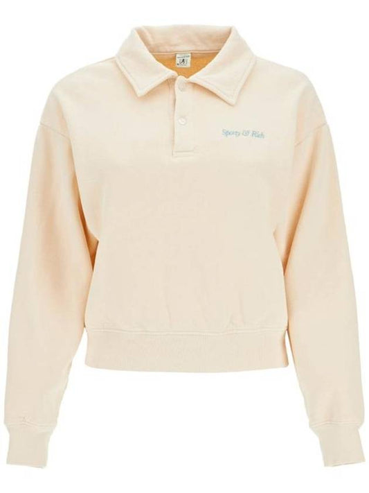 Embroidery Logo Long Sleeve Cotton Polo Shirt Beige - SPORTY & RICH - BALAAN 1