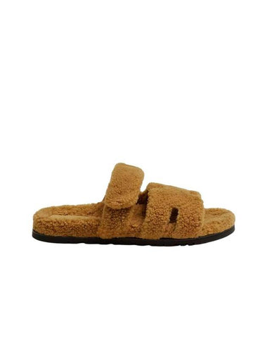 Chypre Woolskin Sandals Beige - HERMES - BALAAN 1