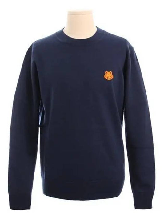 Men's Tiger Patch Crest Knit Top Navy - KENZO - BALAAN 2