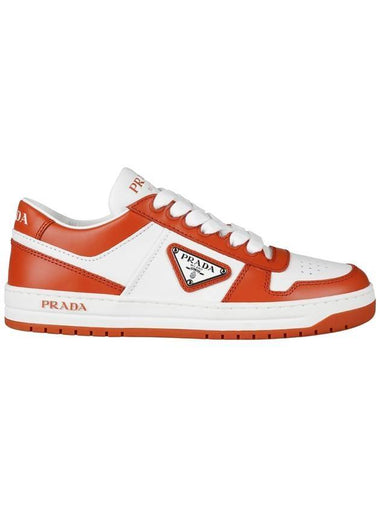 Downtown Perforated Leather Low Top Sneakers Orange - PRADA - BALAAN 1