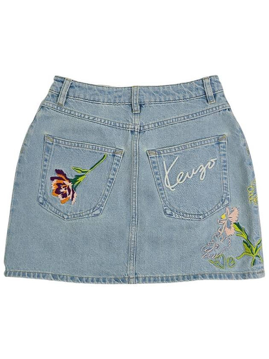 Women s Floral Embroidered Denim Mini Skirt FE52DJ2806B4 DT - KENZO - BALAAN 2