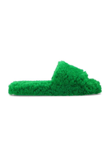 Teddy Shearling Slippers Green - BOTTEGA VENETA - BALAAN 1