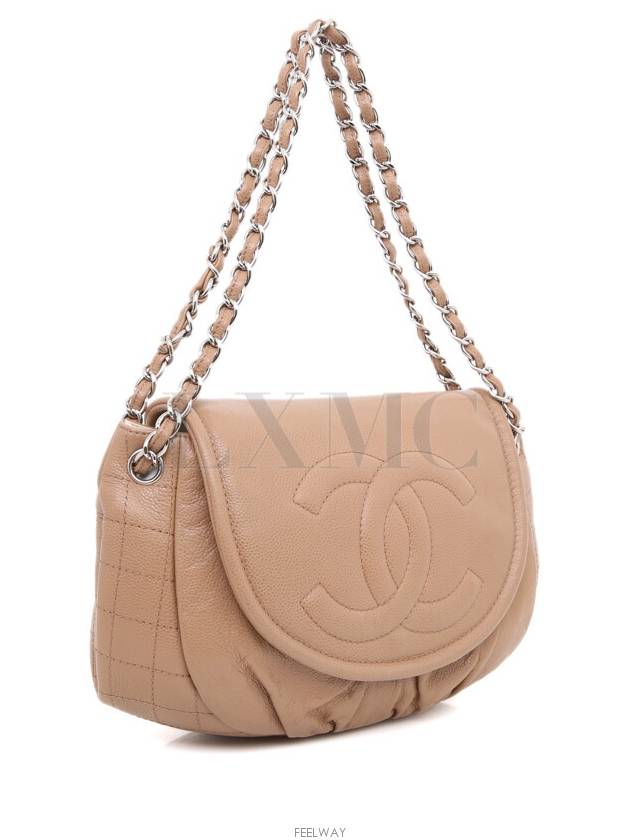 Caviar Half Moon Chain Shoulder Bag Dark Beige CC Logo A50987 - CHANEL - BALAAN 3