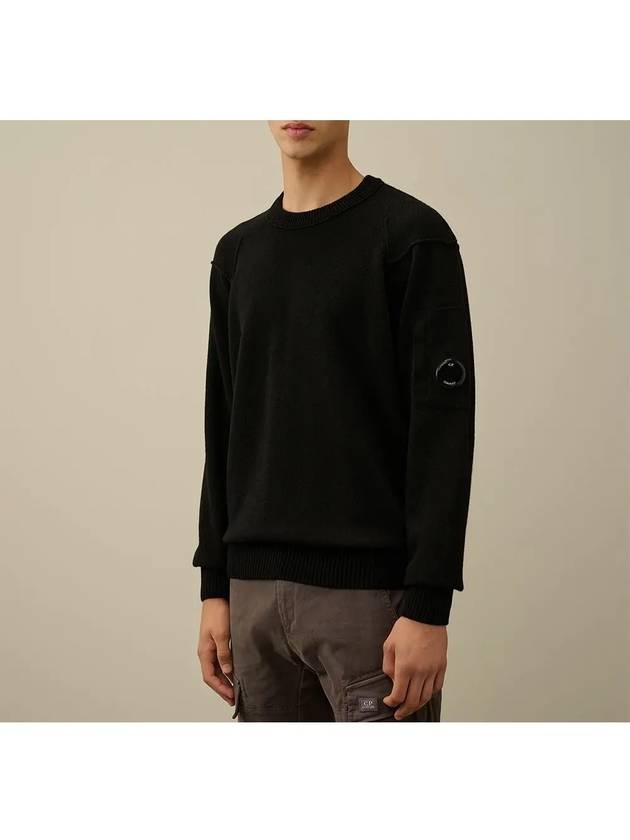 Lambswool GRS Crew Neck Knit Top Black - CP COMPANY - BALAAN 3