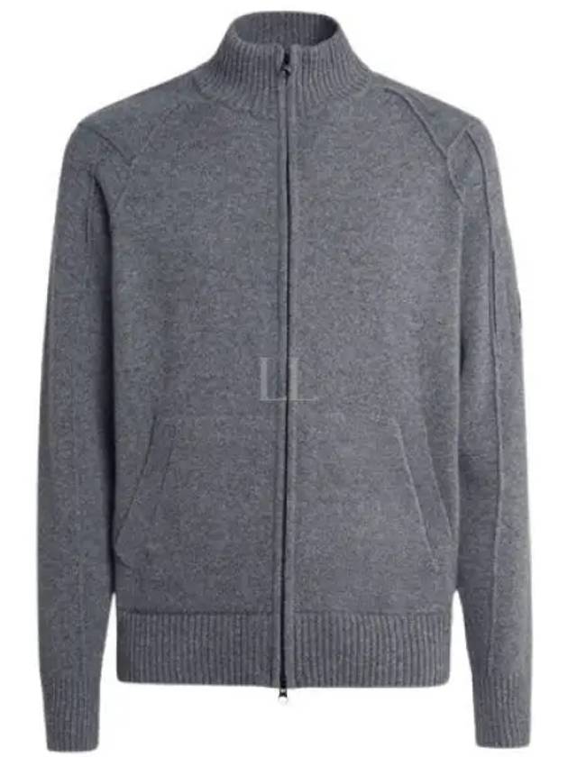 Lens Wappen Lambswool Zip-Up Cardigan Grey - CP COMPANY - BALAAN 2