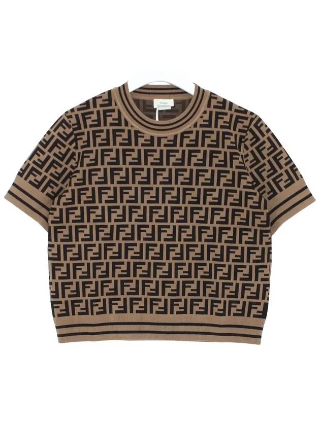 Kids FF All Over Short Sleeve Knit Top Brown - FENDI - BALAAN 3