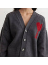 Heart Logo V Neck Wool Cardigan Heather Grey - AMI - BALAAN 3