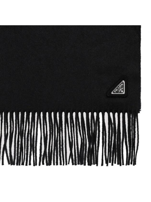 Triangle Logo Silk Cashmere Scarf Black - PRADA - BALAAN 3