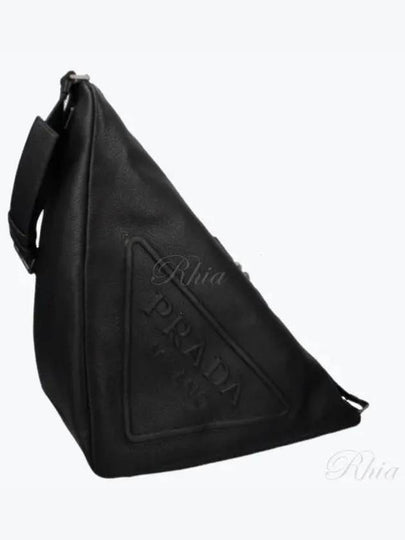 Triangle Large Leather Cross Bag Black - PRADA - BALAAN 2