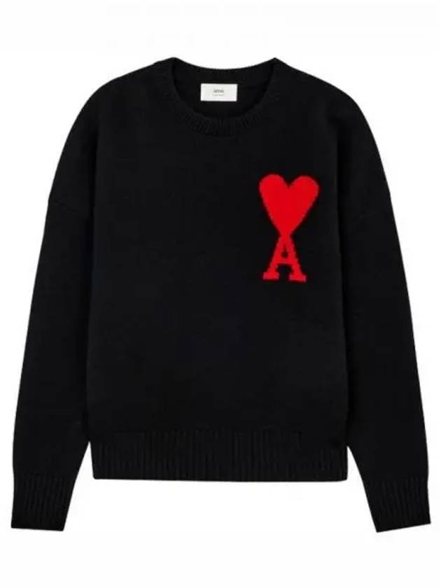 Intarsia Big Heart Logo Wool Knit Top Black - AMI - BALAAN 2