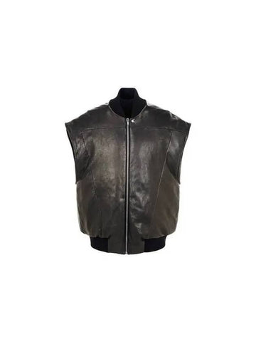 MEN Leather Flight Down Vest Black 270311 - RICK OWENS - BALAAN 1