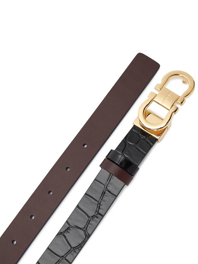 Reversible Gancini Leather Belt Black Dark Barolo - SALVATORE FERRAGAMO - BALAAN 5