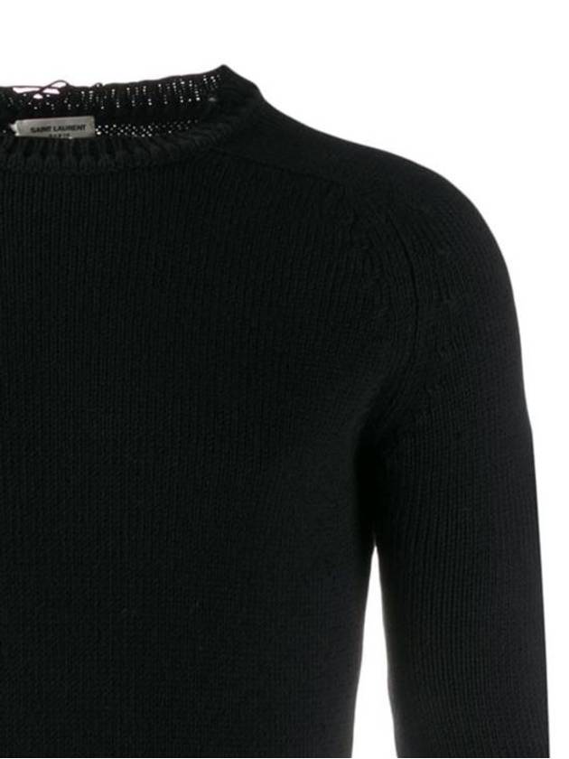 Destroyed Cotton Knit Top Black - SAINT LAURENT - BALAAN 3