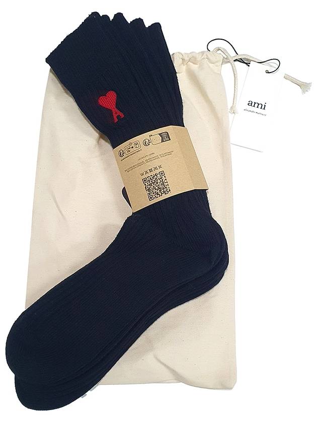 Heart Logo Socks 3 Packs Set Black - AMI - BALAAN 2