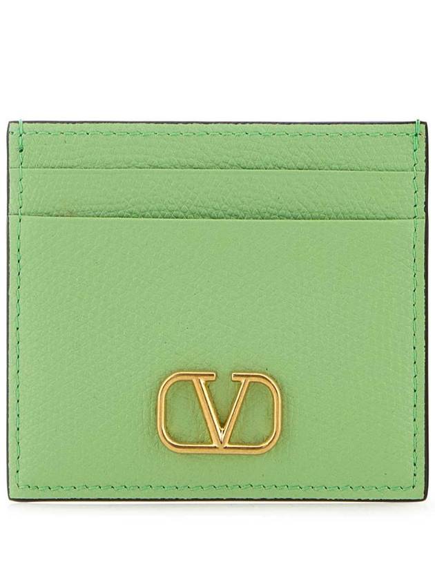 V Logo Signature Grainy Calfskin Card Wallet Green - VALENTINO - BALAAN 2