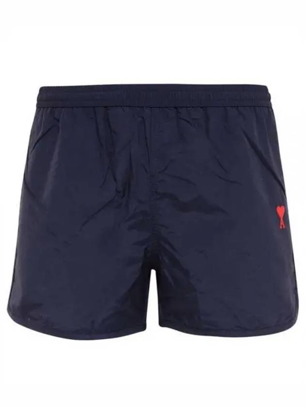 Heart Logo Swim Shorts Navy Blue - AMI - BALAAN.