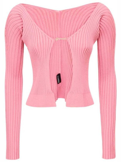 La Maille Pralu Longue Micro Charm Logo Cardigan Light Pink - JACQUEMUS - BALAAN 2