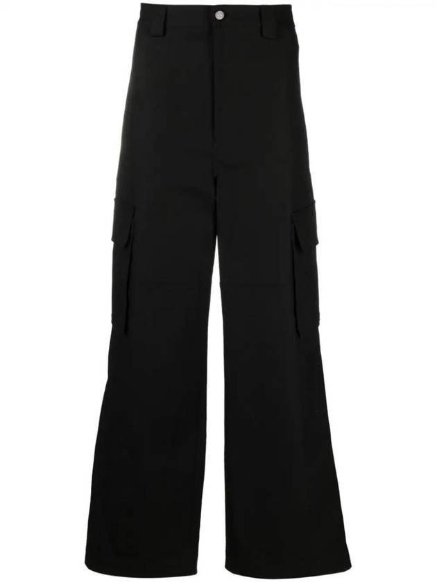 stretch cotton canvas cargo wide pants black - VALENTINO - BALAAN 1