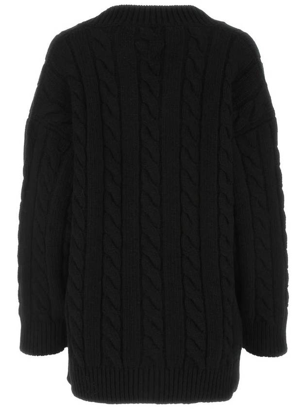 Women's V-neck Wool Cashmere Cardigan Black - PRADA - BALAAN 3