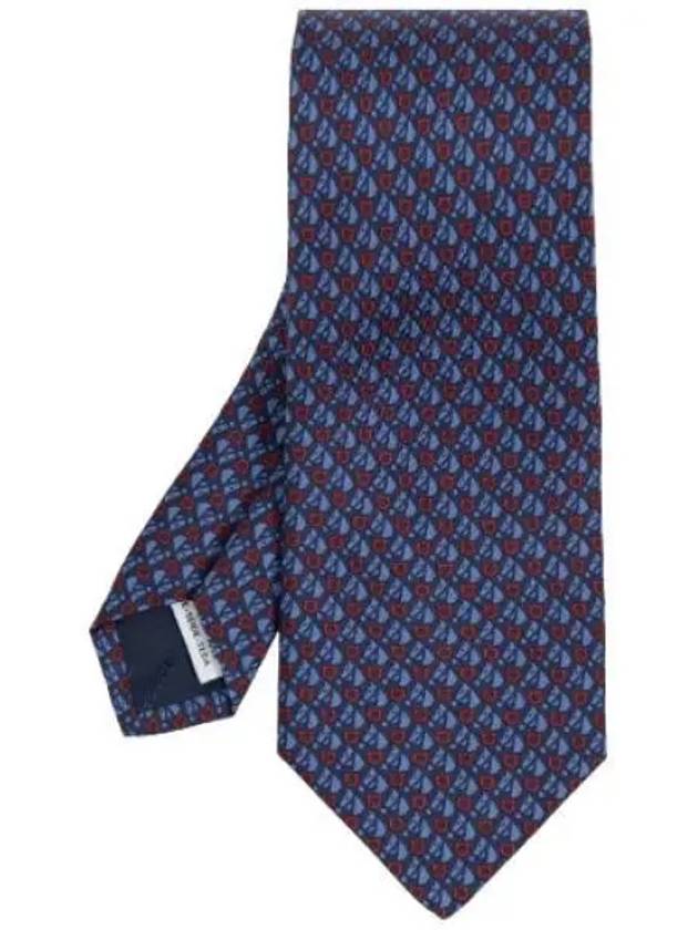 Equestrian Print Silk Tie Dark Blue - SALVATORE FERRAGAMO - BALAAN 2