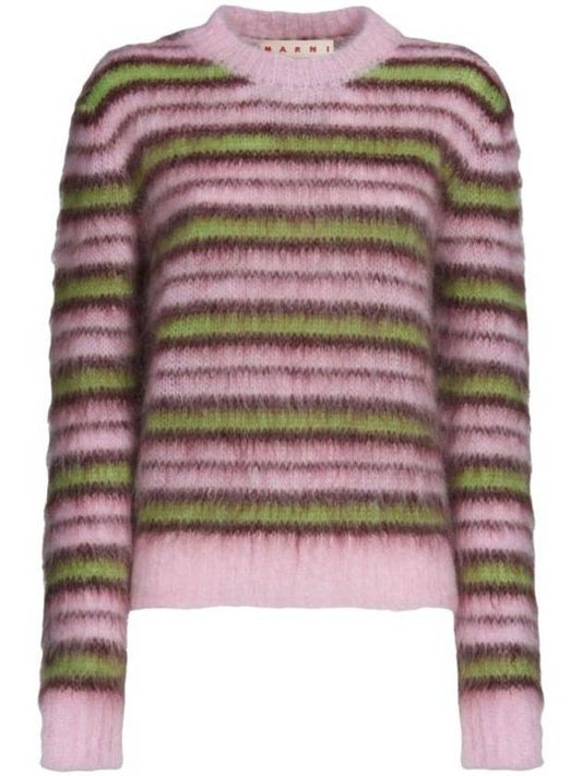 Women's Striped Mohair Crew Neck Knit Top Pink - MARNI - BALAAN 1