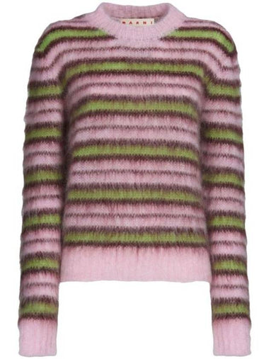 Women's Striped Mohair Crew Neck Knit Top Pink - MARNI - BALAAN 1