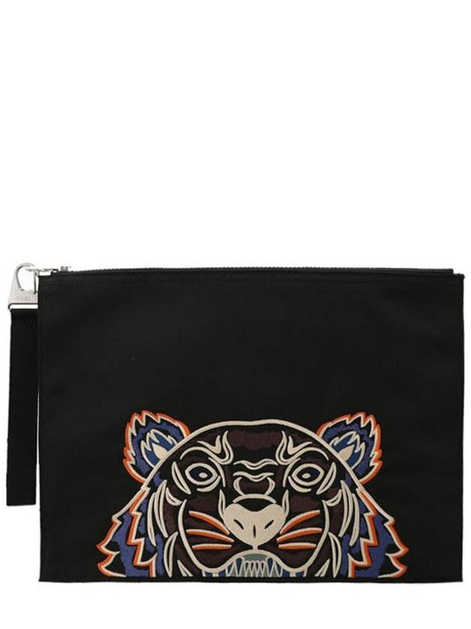 tiger embroidery logo clutch bag black - KENZO - BALAAN 1