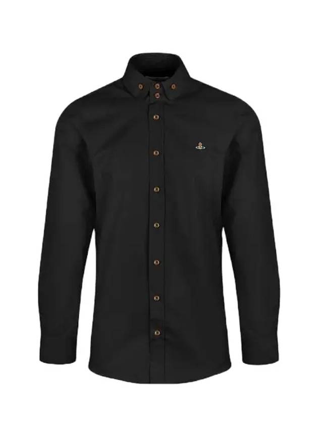 Men's Embroidered ORB Logo Long Sleeve Shirt Black - VIVIENNE WESTWOOD - BALAAN 2