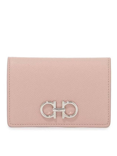 Gancini Leather Card Wallet Pink - SALVATORE FERRAGAMO - BALAAN 1