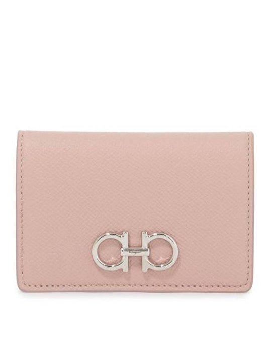 Gancini Leather Card Wallet Pink - SALVATORE FERRAGAMO - BALAAN 1