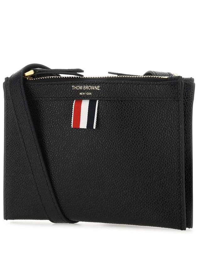 Document Holder Pebble Grain Leather Mini Cross Bag Black - THOM BROWNE - BALAAN 3