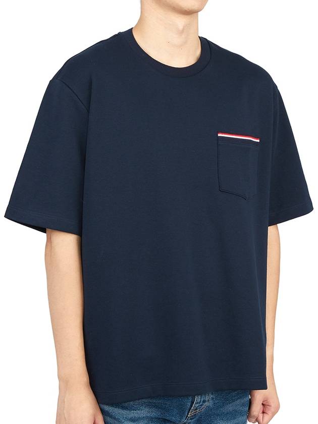 Cotton Oversized Pocket Short Sleeve T-Shirt Navy - THOM BROWNE - BALAAN 4