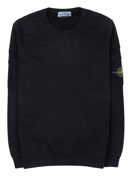 Garment Dyed Double Pocket Brushed Cotton Fleece Sweatshirt Black - STONE ISLAND - BALAAN 2