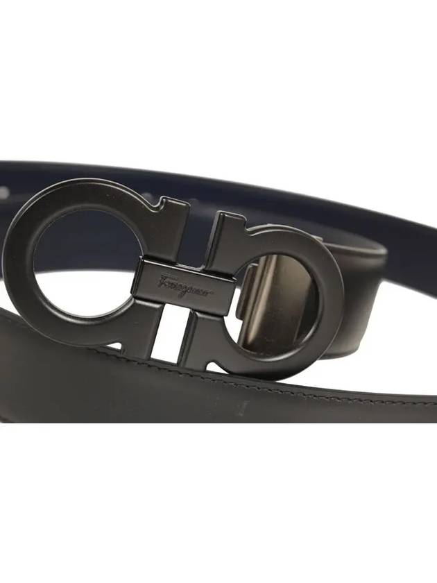 Reversible Gancini Leather Belt Black Navy - SALVATORE FERRAGAMO - BALAAN 4