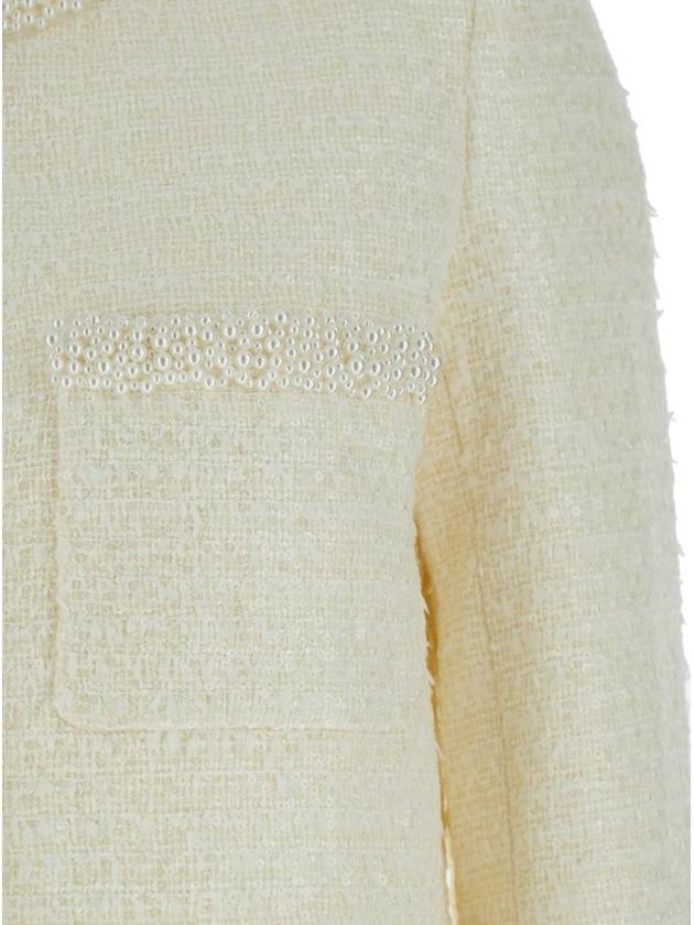 Beige Crewneck Jacket With Sequin And Faux-Pearls Embellishments In Tech Fabric Woman - SELF PORTRAIT - BALAAN 3