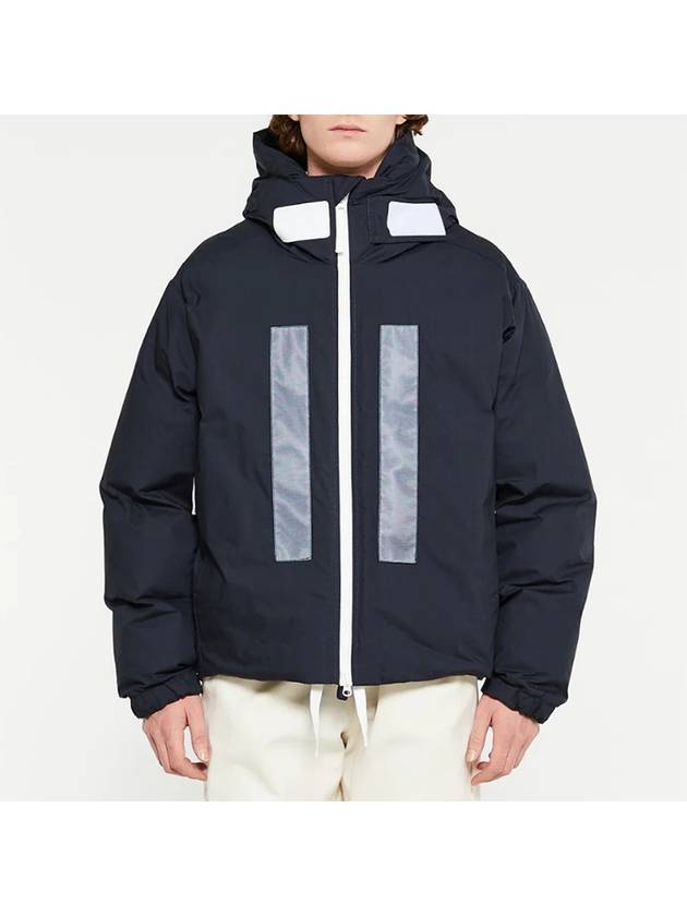 Marina Rubber Wax Poplin Hooded Down Jacket Navy - STONE ISLAND - BALAAN 8