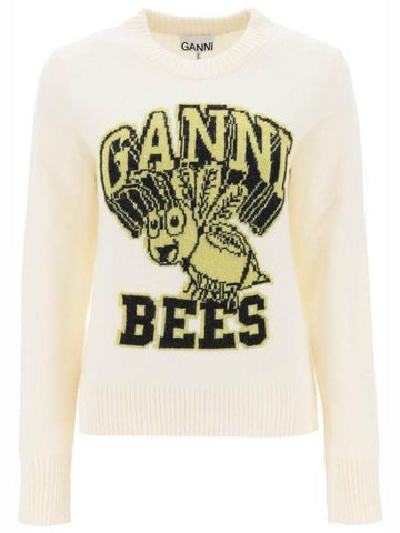 Women's Logo Intarsia Knit Top Off White - GANNI - BALAAN 1