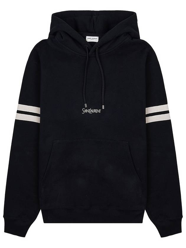 Embroidered Logo Hoodie Black - SAINT LAURENT - BALAAN 2