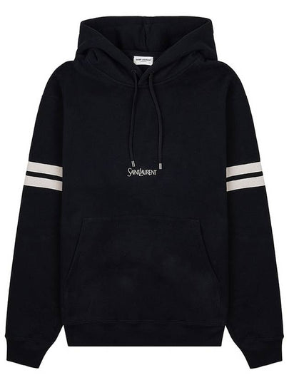 Embroidered Logo Hoodie Black - SAINT LAURENT - BALAAN 2