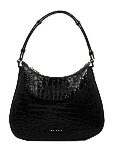 Crocodile Embossed Hobo Shoulder Bag Black - MARNI - BALAAN 1