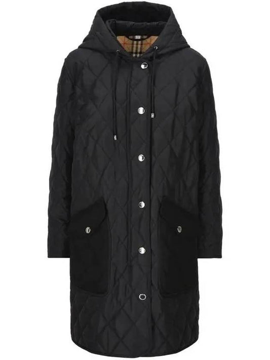 Women's Diamond Quilted Hoodie Single Coat Black - BURBERRY - BALAAN 2